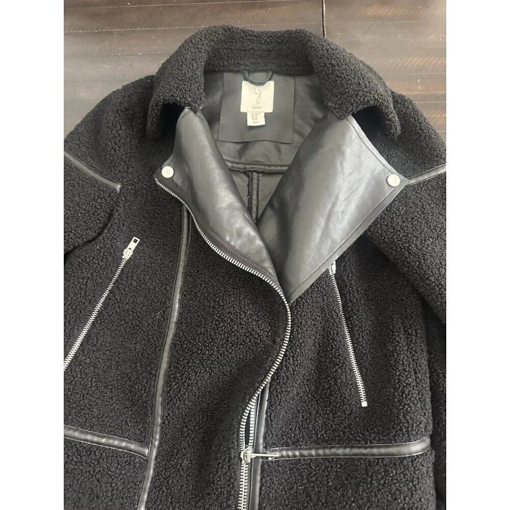 Joie Womens Faux Leather Bomber Jacket Shearling Coat Size Xs